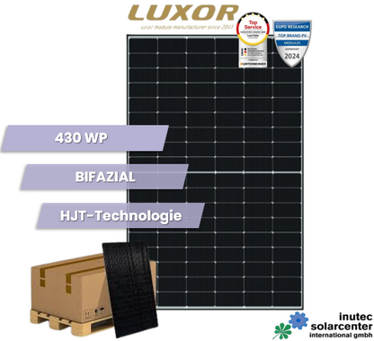 LUXOR Solar Eco Line 430 Wp I N-Typ I HJT I bifaziales Doppelglas Solarmodul M108 | schwarzer Rahmen