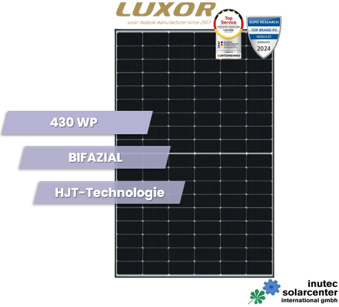 LUXOR Solar Eco Line 430 Wp I N-Typ I HJT I bifaziales Doppelglas Solarmodul M108 | schwarzer Rahmen