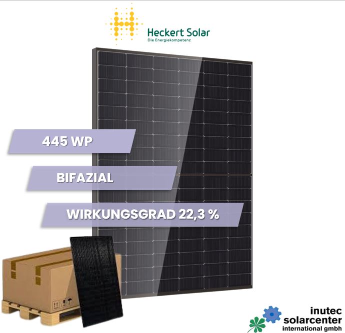 Heckert Premium Solarmodul Zeus 1.0 108 M mit edler, dunkler Optik | rückseitenaktiv | Glas-Glas | 450 Wp